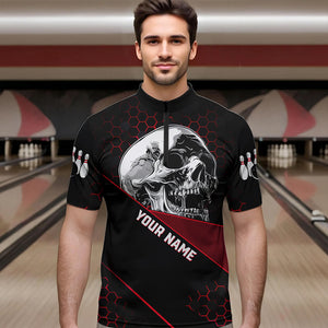 Black And Red Skull Bowling Shirts For Men Custom Bowling Team League Jersey, Gift For Bowlers NQS9386