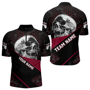 Black And Red Skull Bowling Shirts For Men Custom Bowling Team League Jersey, Gift For Bowlers NQS9386