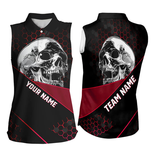 Black And Red Skull Bowling sleeveless polo Shirt Custom Bowling Team League Jersey, Gift For Bowlers NQS9386