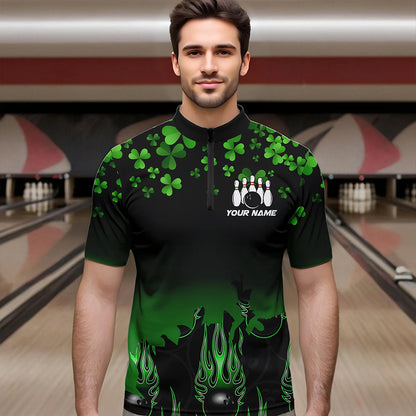 Green shamrock Flame bowling shirts for men Custom St Patrick Day black team league bowling jerseys NQS9390