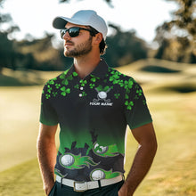 Load image into Gallery viewer, Green shamrock Flame golf ball Men golf polo shirts Customize St Patrick Day team mens golf shirts NQS9391