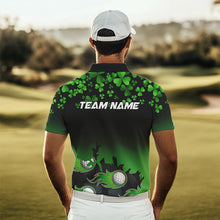 Load image into Gallery viewer, Green shamrock Flame golf ball Men golf polo shirts Customize St Patrick Day team mens golf shirts NQS9391