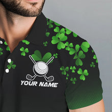 Load image into Gallery viewer, Green shamrock Flame golf ball Men golf polo shirts Customize St Patrick Day team mens golf shirts NQS9391