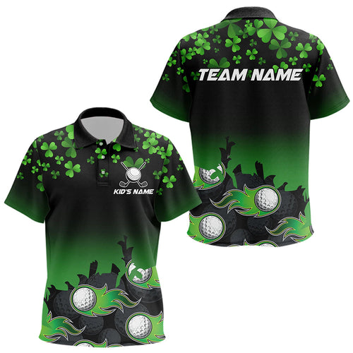 Green shamrock Flame golf ball Kid golf polo shirts Customize St Patrick Day team golf shirts for kid NQS9391