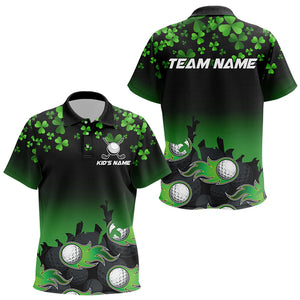 Green shamrock Flame golf ball Kid golf polo shirts Customize St Patrick Day team golf shirts for kid NQS9391