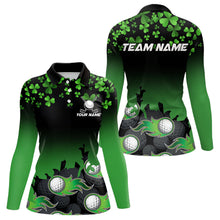 Load image into Gallery viewer, Green shamrock Flame golf ball Women golf polo shirts Customize St Patrick Day team ladies golf shirts NQS9391