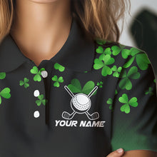 Load image into Gallery viewer, Green shamrock Flame golf ball Women golf polo shirts Customize St Patrick Day team ladies golf shirts NQS9391