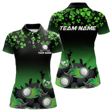 Load image into Gallery viewer, Green shamrock Flame golf ball Women golf polo shirts Customize St Patrick Day team ladies golf shirts NQS9391