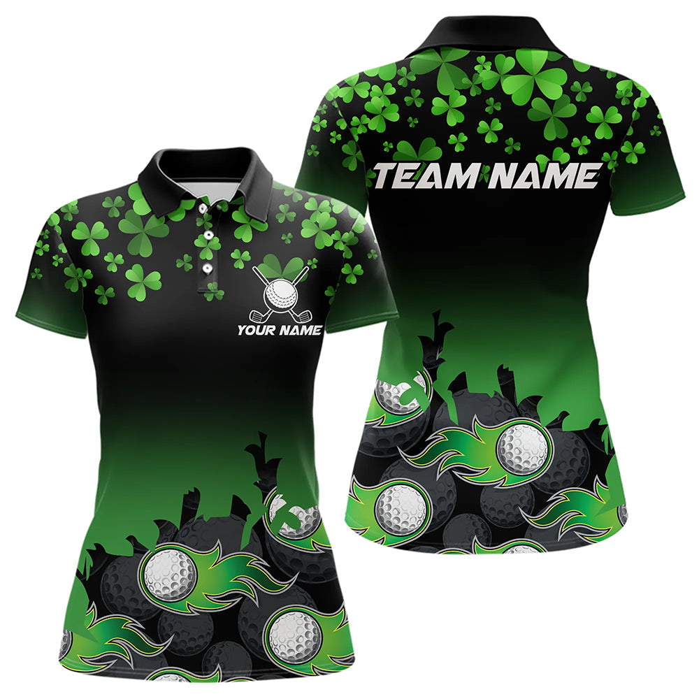 Green shamrock Flame golf ball Women golf polo shirts Customize St Patrick Day team ladies golf shirts NQS9391