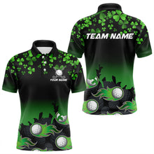 Load image into Gallery viewer, Green shamrock Flame golf ball Men golf polo shirts Customize St Patrick Day team mens golf shirts NQS9391