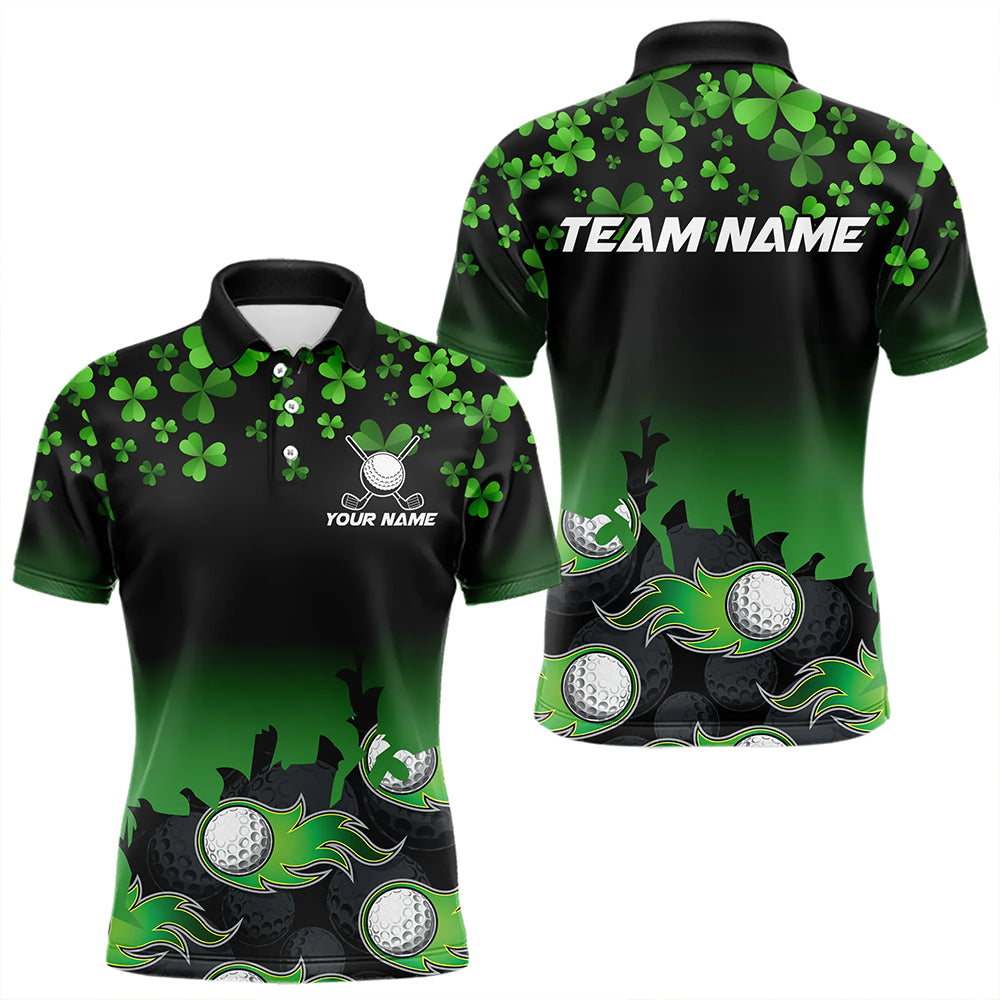 Green shamrock Flame golf ball Men golf polo shirts Customize St Patrick Day team mens golf shirts NQS9391