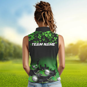 Green shamrock Flame Women sleeveless polo shirt Customize St Patrick Day team ladies golf shirts NQS9391