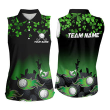 Load image into Gallery viewer, Green shamrock Flame Women sleeveless polo shirt Customize St Patrick Day team ladies golf shirts NQS9391