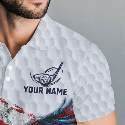 Personalized American Flag Eagle White Men golf polo shirts Custom patriotic golf tops for Men NQS9541