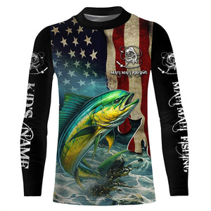 Mahi Mahi ( Dorado) Fishing 3D American Flag Patriotic Customize name All over print fishing shirts NQS468