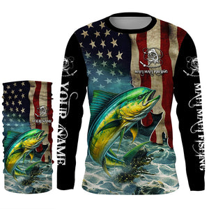 Mahi Mahi ( Dorado) Fishing 3D American Flag Patriotic Customize name All over print fishing shirts NQS468