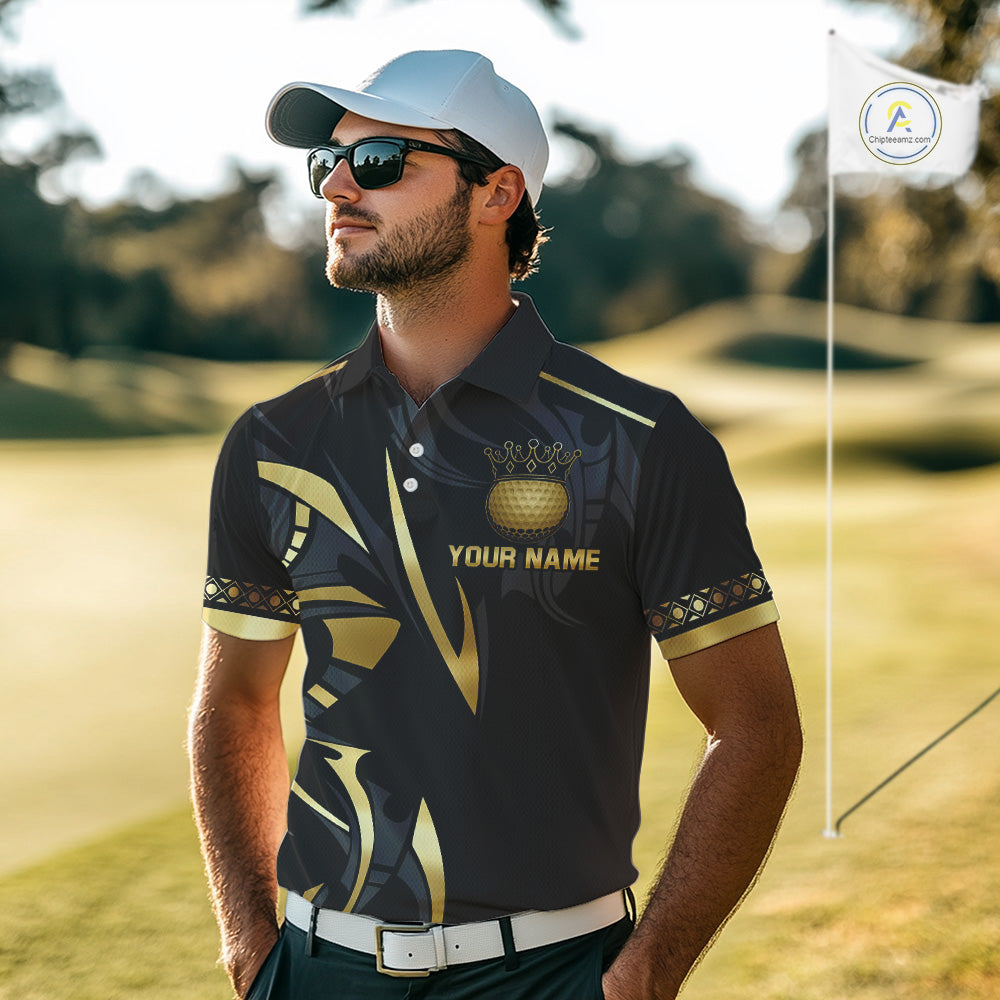 Black and Gold crown Men golf polo shirts Custom Golf Team jerseys, cool golf gifts NQS10125