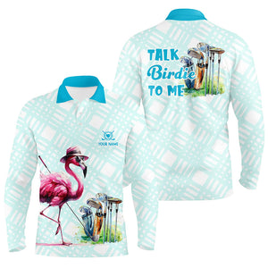 Mens golf polo shirts custom pink flamingo blue pattern golf shirts talk birdie to me NQS8064