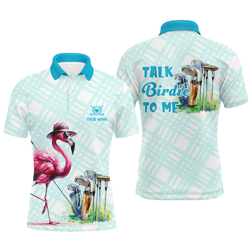 Mens golf polo shirts custom pink flamingo blue pattern golf shirts talk birdie to me NQS8064