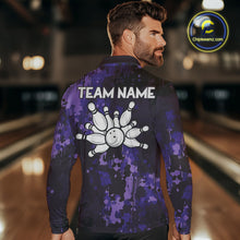 Load image into Gallery viewer, Purple Camo Bowling Polo, Quarter Zip Shirts For Men Custom Bowling Team Jerseys, Gift For Bowlers NQS10455