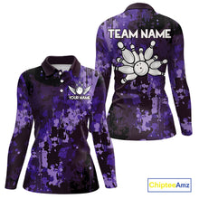 Load image into Gallery viewer, Purple Camo Bowling Polo, Quarter Zip Shirts For Women Custom Bowling Team Jerseys, Gift For Bowlers NQS10455