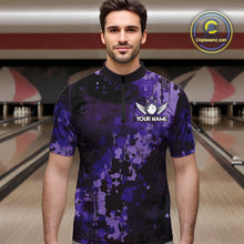 Load image into Gallery viewer, Purple Camo Bowling Polo, Quarter Zip Shirts For Men Custom Bowling Team Jerseys, Gift For Bowlers NQS10455