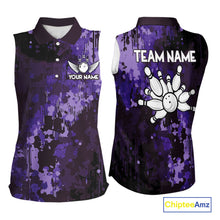 Load image into Gallery viewer, Purple Camo Bowling Sleeveless Polo Shirt For Women Custom Bowling Team Jerseys, Gift For Bowlers NQS10455