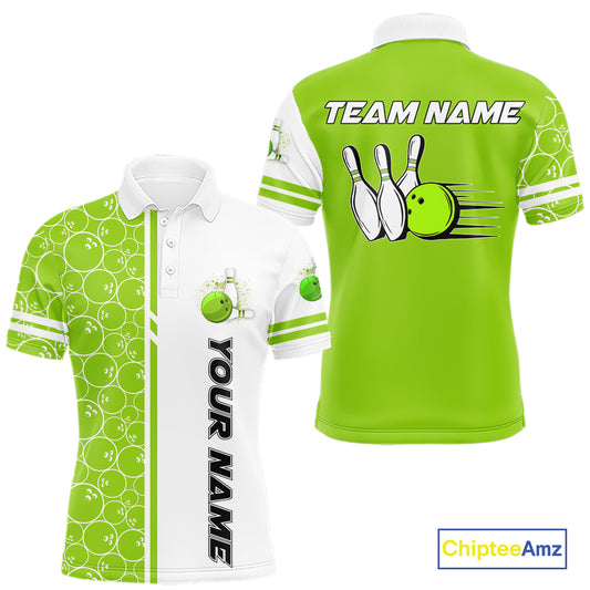 Men Bowling Polo, 1/4 Zip Shirt Custom white & green camo vintage bowling shirts, mens bowling jersey NQS10457