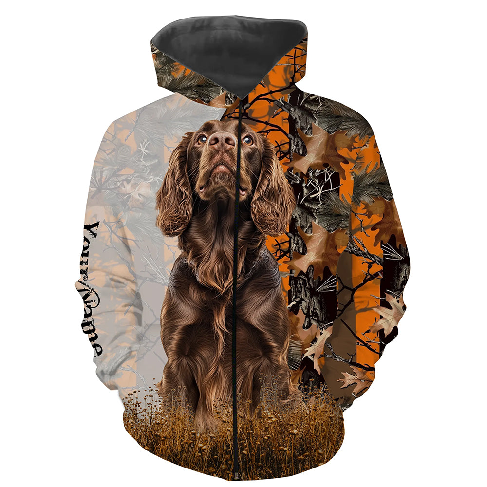 Boykin spaniel dog hunting orange camo Custom Name Full Printing Shirts, Boykin spaniel Hunting Gifts NQS4138