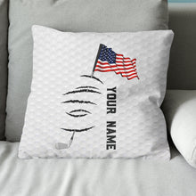 Load image into Gallery viewer, Personalized white golf ball skin pillow American flag 4th July custom name gifts for golf lovers NQS7020