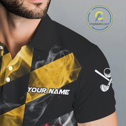 Smoke Maryland Flag Black Golf Polo shirts for Men Custom patriotic Team Mens Golf Outfit NQS11467