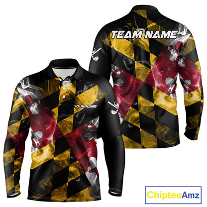 Smoke Maryland Flag Black Golf Polo shirts for Men Custom patriotic Team Mens Golf Outfit NQS11467