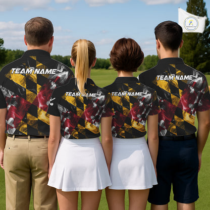 Smoke Maryland Flag Black Golf Polo shirts for Men Custom patriotic Team Mens Golf Outfit NQS11467