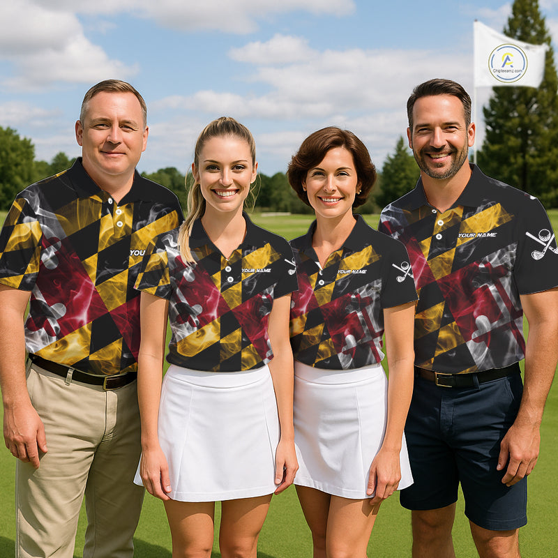 Smoke Maryland Flag Black Golf Polo shirts for Men Custom patriotic Team Mens Golf Outfit NQS11467