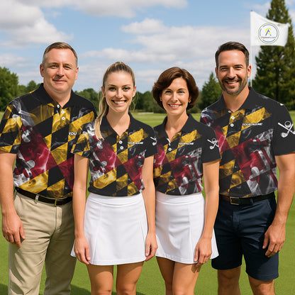 Smoke Maryland Flag Black Golf Polo shirts for Men Custom patriotic Team Mens Golf Outfit NQS11467