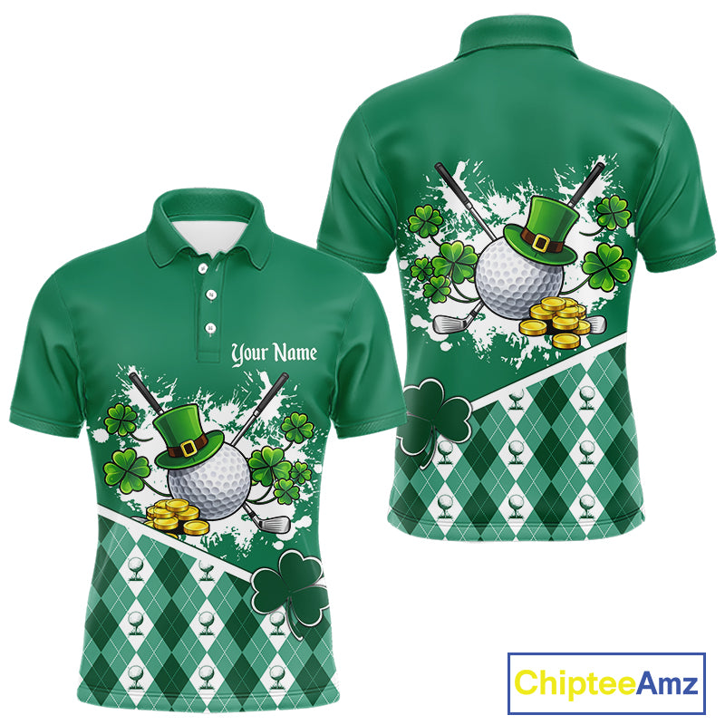 Green argyle pattern St Patrick Golf Polo Golf shirts for Men Custom gifts for the golfer NQS11476