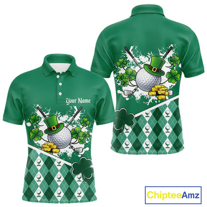 Green argyle pattern St Patrick Golf Polo Golf shirts for Men Custom gifts for the golfer NQS11476