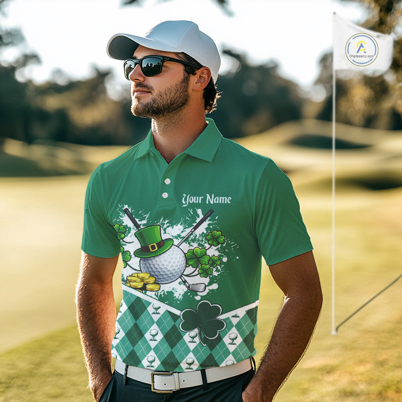 Green argyle pattern St Patrick Golf Polo Golf shirts for Men Custom gifts for the golfer NQS11476