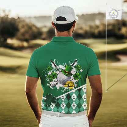 Green argyle pattern St Patrick Golf Polo Golf shirts for Men Custom gifts for the golfer NQS11476