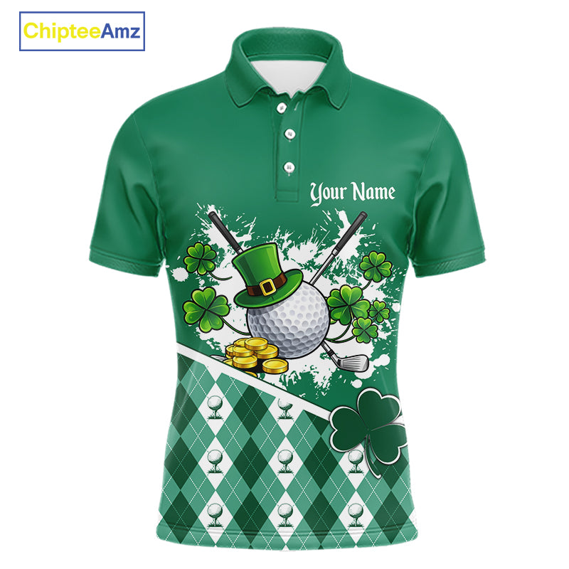 Green argyle pattern St Patrick Golf Polo Golf shirts for Men Custom gifts for the golfer NQS11476