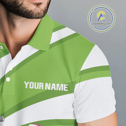 Funny Pink Flamingo Golf Polo Shirts for Men Custom Green and White mens golf attire NQS11747