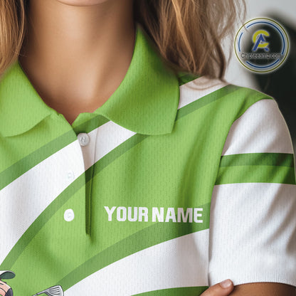 Funny Pink Flamingo Golf Polo Shirts for Women Custom Green and White ladies golf attire NQS11747