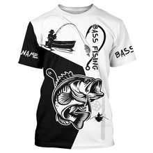 Load image into Gallery viewer, Black and White Bass Fishing Custom Name 3D All Over Printed Shirts, Personalized Fishing gifts NQS355