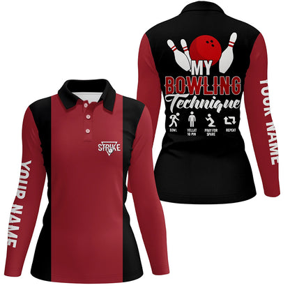 Red black personalized bowling shirt for women – custom name design side view