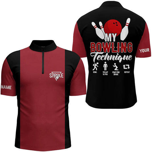 Custom Red black bowling shirt for bowling – personalized team jersey front view