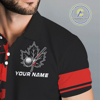 Black and Red maple leaf pattern Men golf polo shirts Custom Canadian Flag patriotic mens golf top NQS10139