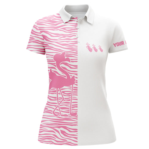 Pink zebra pattern flamingo Womens golf polo shirts custom name white team golf shirts ladies NQS5959
