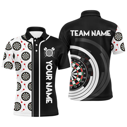 Black and White Dart Board Camo Custom Team Dart Polo, Quarter Zip Shirt For Men, Mens dart jersey NQS9202
