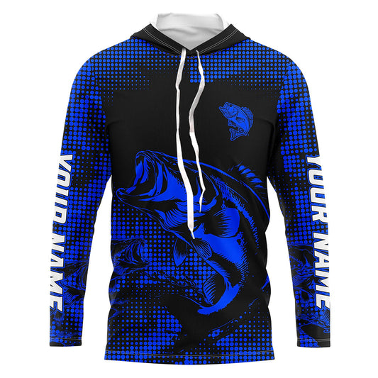 Largemouth Bass fishing jersey Custom UV protection performance bass fishing tournament shirts | Blue NQS9395