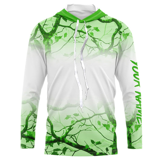 Personalized name White and Green Camo performance long sleeve team fishing tournament shirts NQS9554